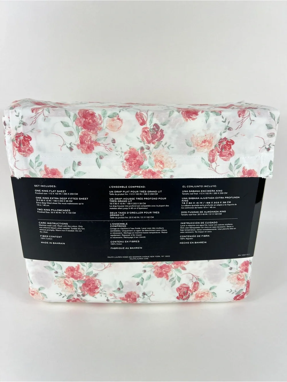 Ralph Lauren King Sheet Set Rose Pink White Floral 100% Cotton 4 Pc Set NEW